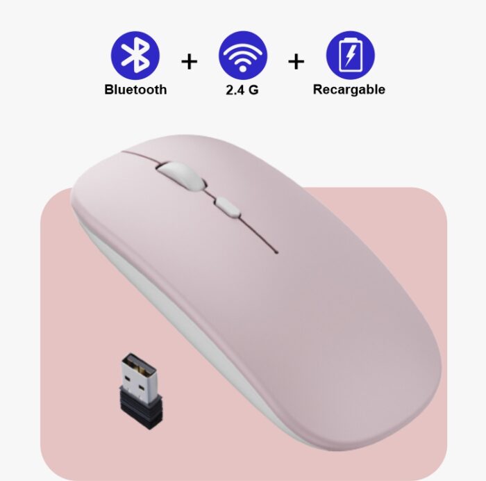 Mouse Inalámbrico Bluetooth + 2.4G Rosa